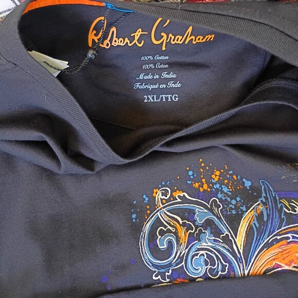 Robert Graham T Shirt Black Splash skull 100% cotton Sz 2XL NWT - Picture 7 of 8